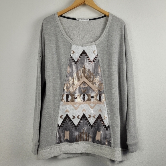 Maurice gray sequin cozy comfy tribal pull over sweater - Picture 8 of 9